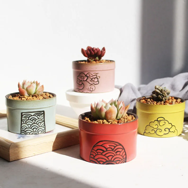 Набор из 4 цветов ручная роспись цветочный горшок Китайский благоприятный облако