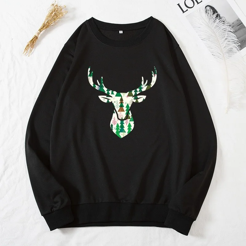 

Женский Повседневный пуловер с принтом оленей и круглым вырезом