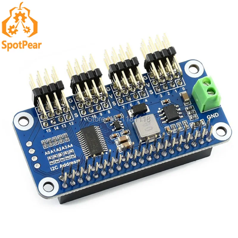 Плата сервопривода Raspberry Pi HAT (B) 16-канальный 12-битный интерфейс I2C | Компьютеры и