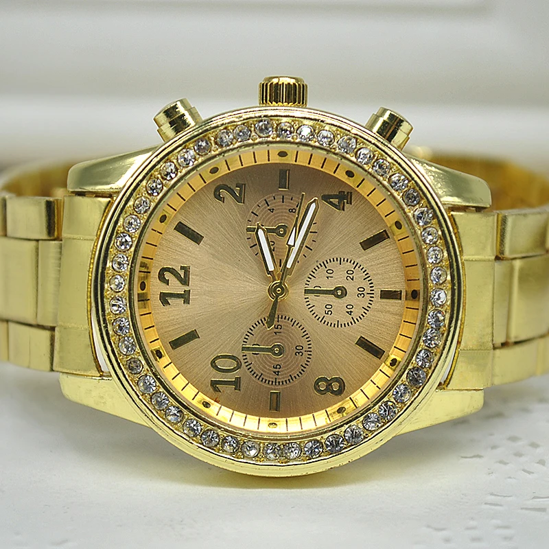 Женские кварцевые часы полностью стальные золотые серебряные Кристальные |