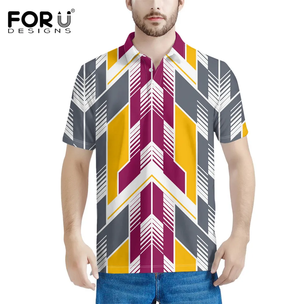 

FORUDESIGNS/Мужская рубашка с разноцветным полосатым принтом, летние футболки с отложным воротником, свободные рубашки с короткими рукавами для ...
