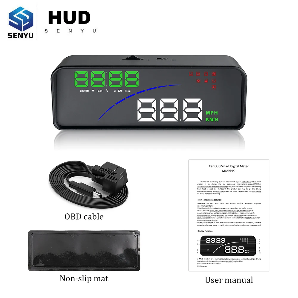 HUD голова манекена вверх дисплей P9 Автомобильный gps HUD P9 OBD OBD2 диагностический инструмент проектор Цифровой скорость автомобиля скорость охранной сигнализации