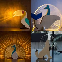 Creative Home Decorate Animal Luminous Ornaments Wood Acrylic Art Table Ornaments Pelican Sirius Whale Toucan Room Decor