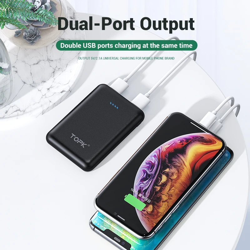 TOPK 5000 мАч Мини банк питания для iPhone Xiaomi samsung huawei Портативный внешний аккумулятор