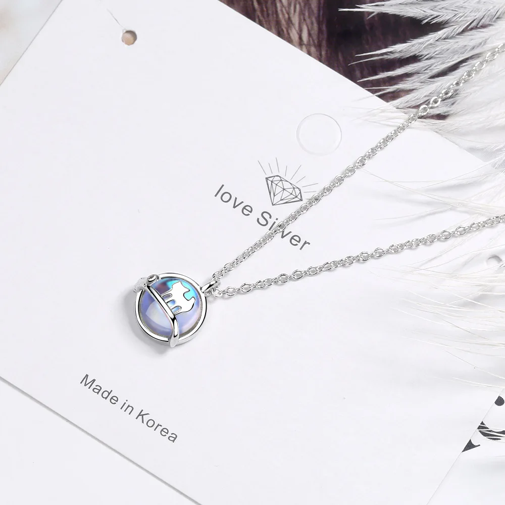 Женская короткая цепочка на ключицы Cat's Eye ожерелье из стерлингового серебра 925