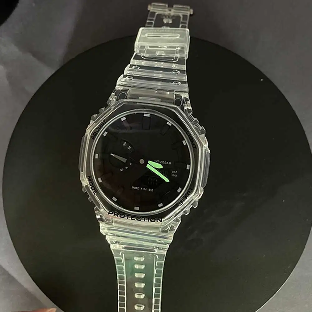 

Sports Men's 5600 2100 700 Quartz Watch LED Digital Display Waterproof and Shockproof World Time Transparent High Quality