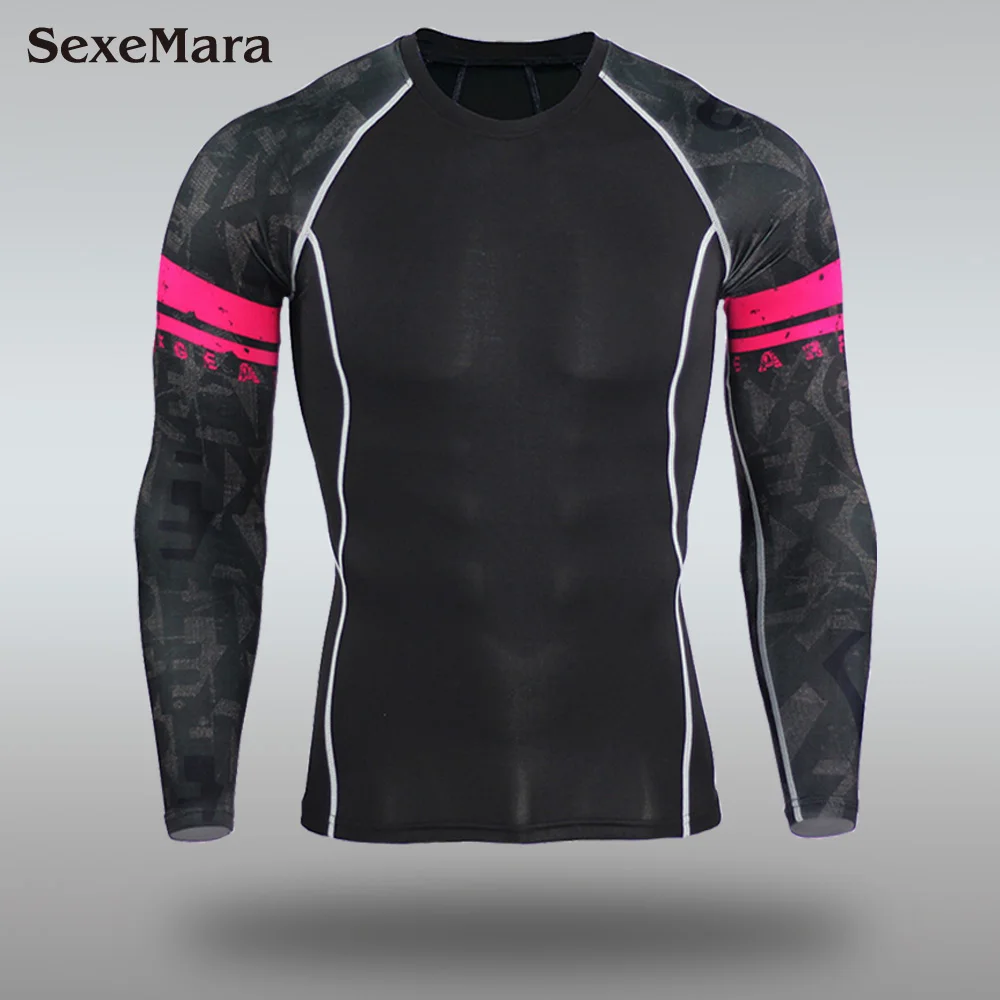 Only T-shirt Мужские кальсоны, костюм, компрессионное термобелье для мужчин, колготки для фитнеса, набор для бега, спортивный Рашгард, для спортзала, для велоспорта, спортивная одежда - Цвет: Only T-shirt