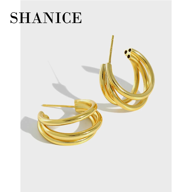 Женские многослойные серьги кольца SHANICE из серебра 925 пробы с геометрическим