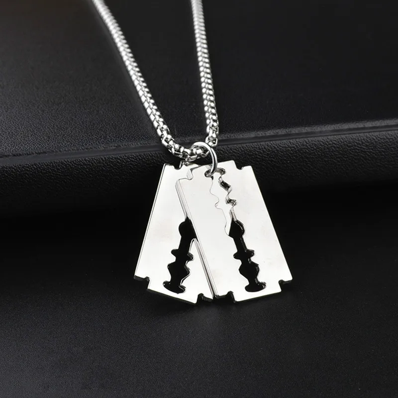 

Razor Blade Pendant Necklace Stainless Steel Fashion Hiphop Chain Men and Women Disco Rap Jewelry Rock Band Nightclub Bar