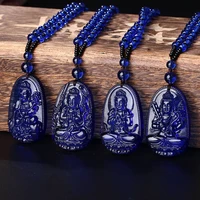 high quality unique natural blue crystal carved buddha lucky amulet pendant necklace for women men sweater pendants jewelry new