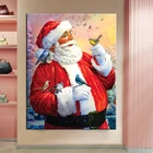 Рождественские картины Санта Клауса и птиц, картины на холсте, настенные художественные плакаты и принты для фестиваля, современный интерьер, домашний декор