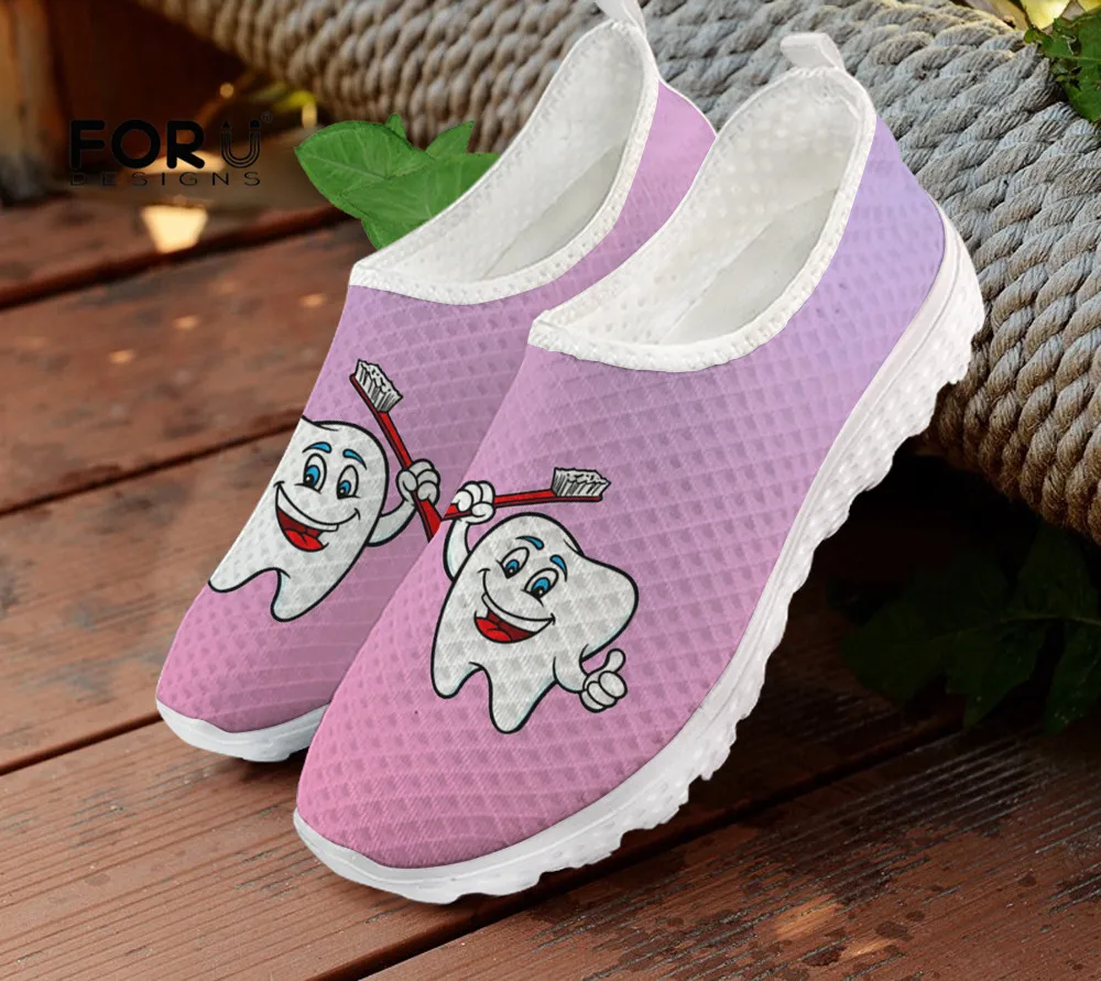 

FORUDESIGNS Dentistry/Dentist Printed Flats Summer Women Shoes Leisure Air Mesh Beach Shoes Slip-on Walking Footwear for Girls