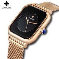 wwoor 2021 new design women watches top brand luxury rose gold rectangle watch ladies black exquisite quartz wristwatch for gift