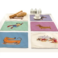 cartoon dachshund dog animal printing placemat drink coasters home accessories kitchen place mats for dining table bar mat pad