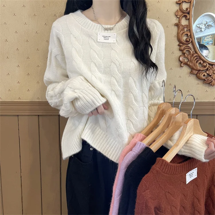 

Свободный Белый пуловер в стиле простоя, Женская осенне-зимняя верхняя одежда, новинка 2021, короткая модная женская верхняя одежда
