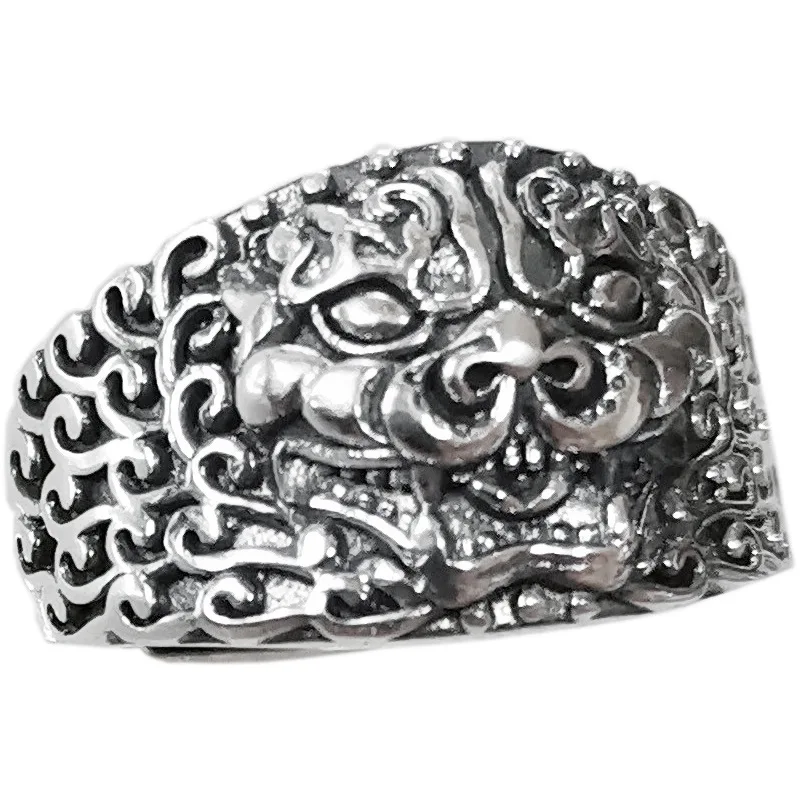 

Retro Chinese Style Gluttonous Ring Personality Punk Domineering Men Silver Plated Ring Trend Men Motorcycle Party Jewelry
