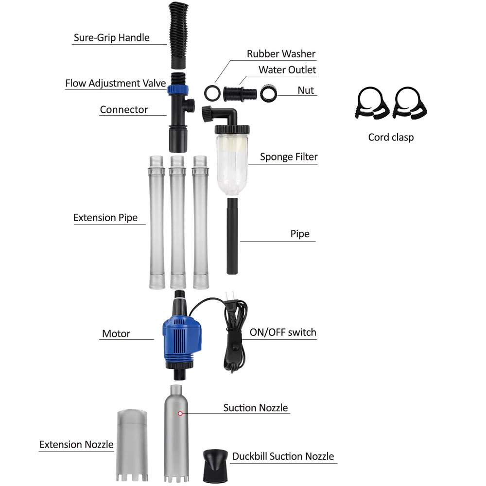 Aquarium Siphon Operated Cleaner Fish Tank Sand Washer Electric Filter Vacuum Gravel Water Changer US Plug |