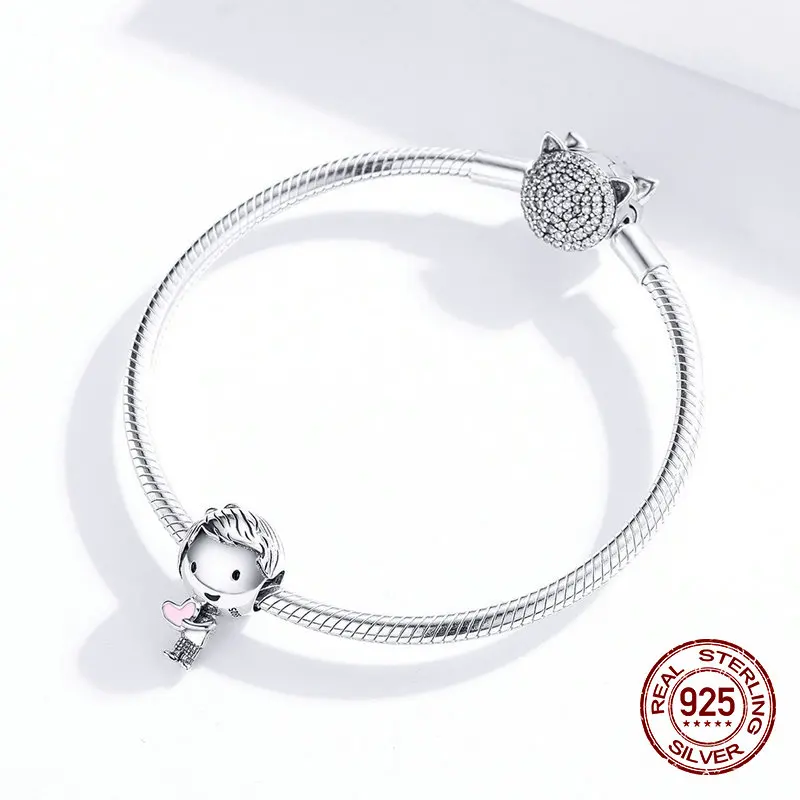 Женский браслет с эмалью для девочек и мальчиков серебряные бусины 925 пробы