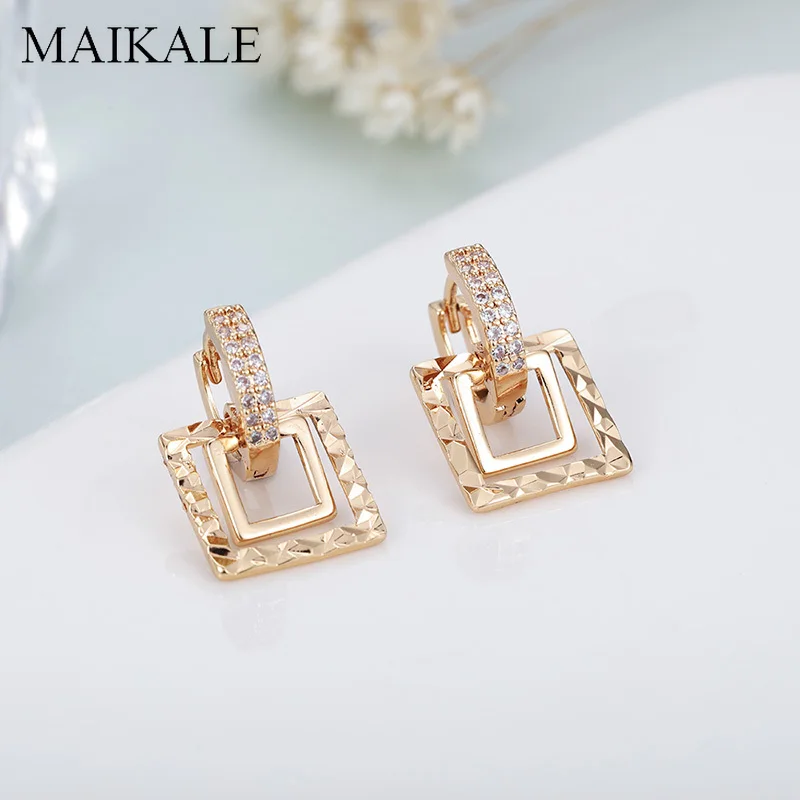 Женские серьги гвоздики с фианитом MAIKALE модные золотистого/серебристого цвета в