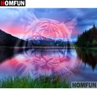 Алмазная живопись HOMFUN сделай сам, картина с тигровым пейзажем, полная выкладка, квадратная, круглая, 5D, вышивка крестиком, украшение для дома, A27323