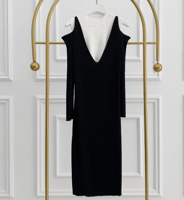 

Женское классическое платье с длинным рукавом, Брендовое Роскошное дизайнерское повседневное универсальное простое модное платье контрас...