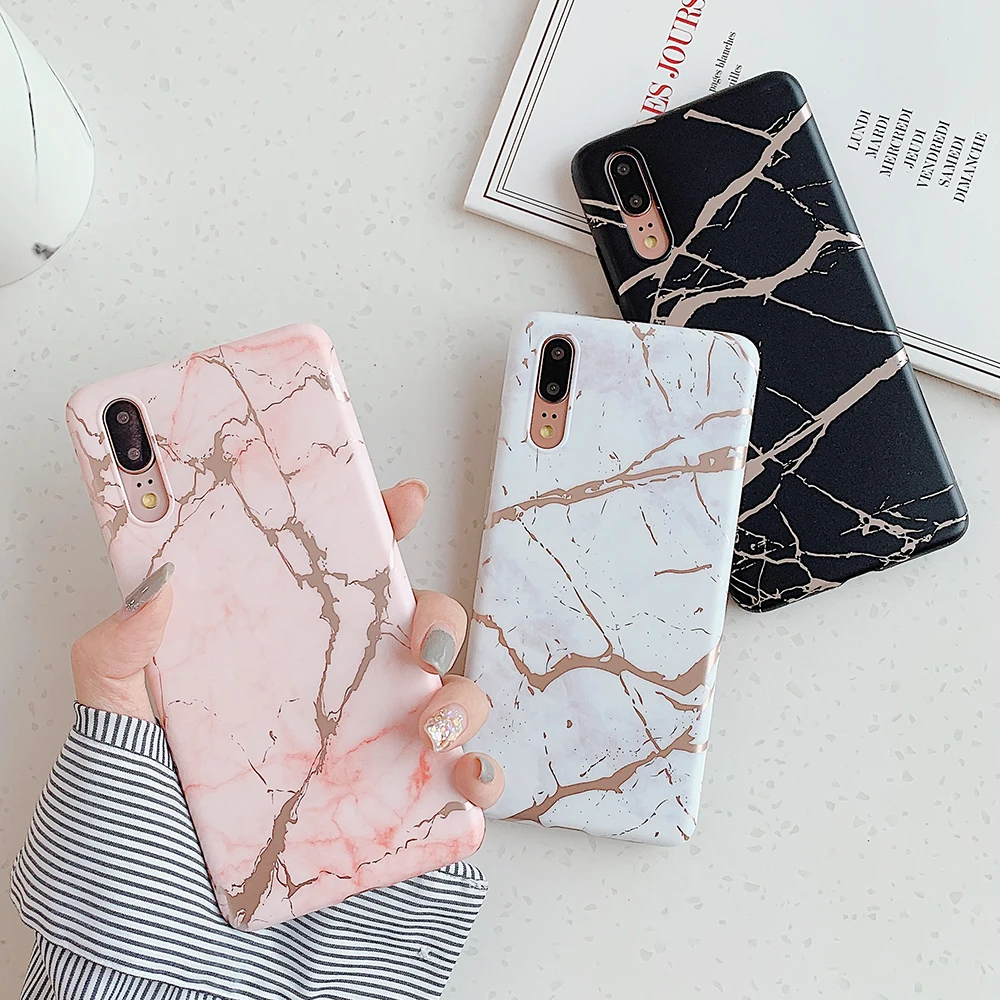 Чехол-накладка для Huawei P40 P30 P20 Mate 30 20 Pro Lite с гальваническим покрытием мраморным |