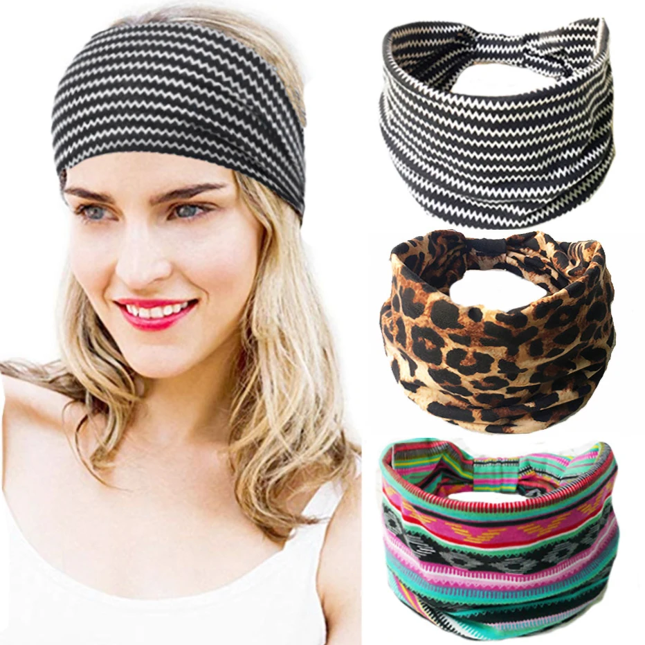 

2021 New Printed Elastic Sports Headband Women Wide-brimmed Hairband Bohemian Style Cotton Turban Teadwear Hair Accessories