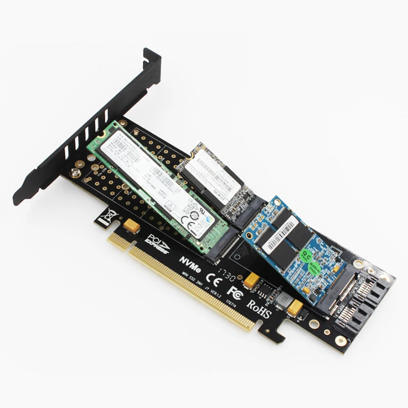 3 в 1 PCI E 0 X16 к NGFF M.2 NVMe AHCI SSD адаптер карта для ключа M B mSATA твердотельный накопитель с