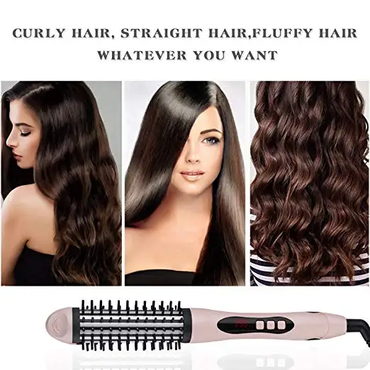 

3 in 1 Dual Voltage Travel Hair Straightener & Ceramic Ionic Hair Curler & Hot Brush LCD Digital Controls Temperature Control Pink