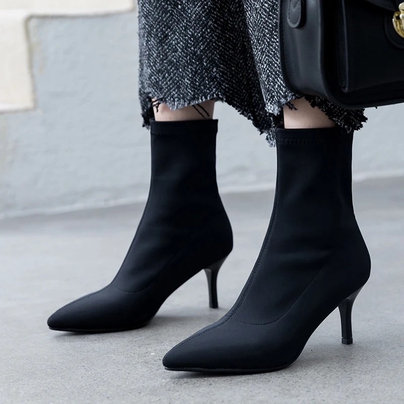 

Женские ботильоны, осенние ботинки с острым носком, туфли-лодочки на шпильке, женские ботинки на высоком каблуке, ботинки Carda Elsie, черные боти...