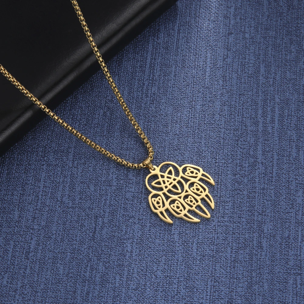 

Viking Wolf Bear Paw Slavic Necklace Vintage Runes Talisman Celtics Knot Men Necklaces Stainless Steel Jewelry