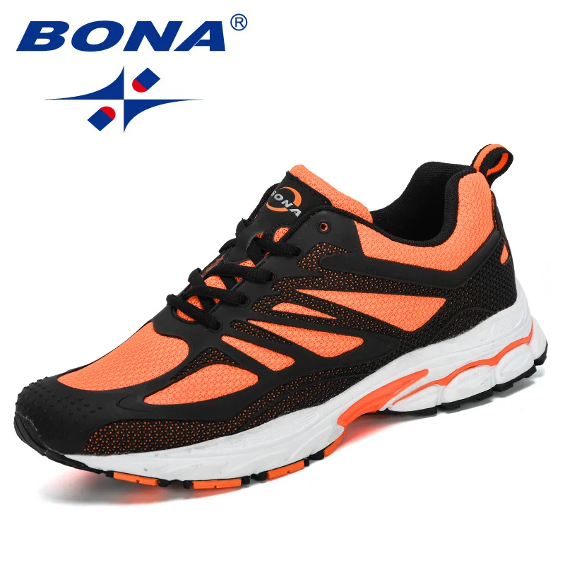Black F orange BONA/Новинка года; дизайнерские сетчатые кроссовки; Мужская Уличная обувь для бега и прогулок; Мужская Спортивная обувь; zapatillas hombre Deportiva; удобная обувь - Цвет: Black F orange