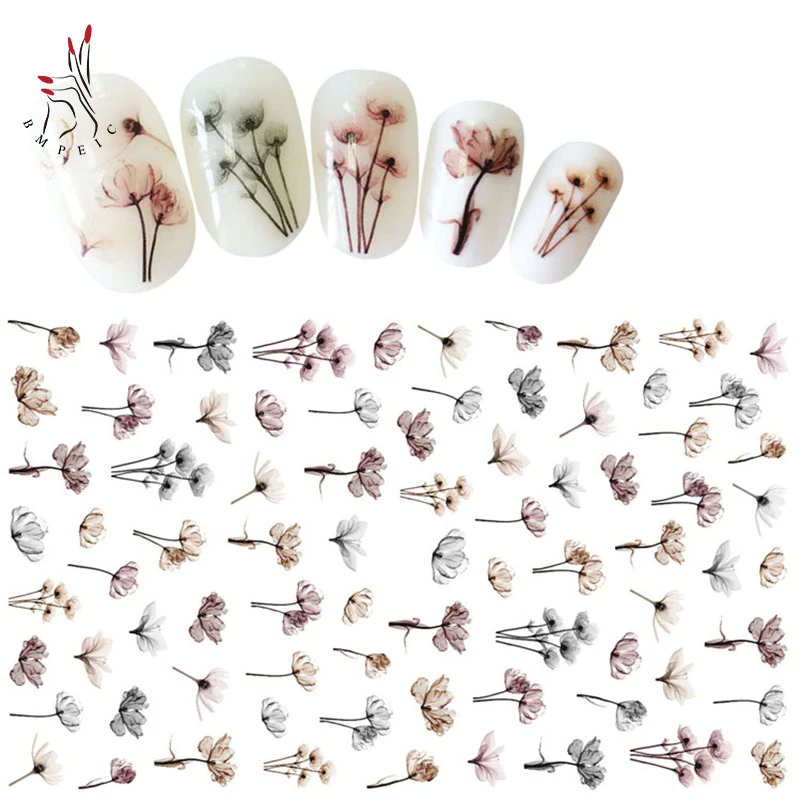 

3D Water Slider Tranfer Nail Art Sticker DIY Embossed Flower Leaf Series Adhesive Manicure Decals Tips Decorations Inscriptions