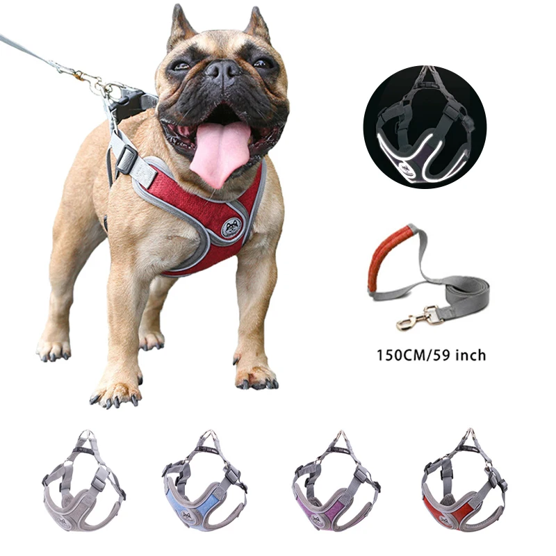 

Pet Dog Harness And Leash Set Reflective Dog Vest Breathable Nylon Mesh Soft Vest No Pull Harness Leads For Small Medium Dogs