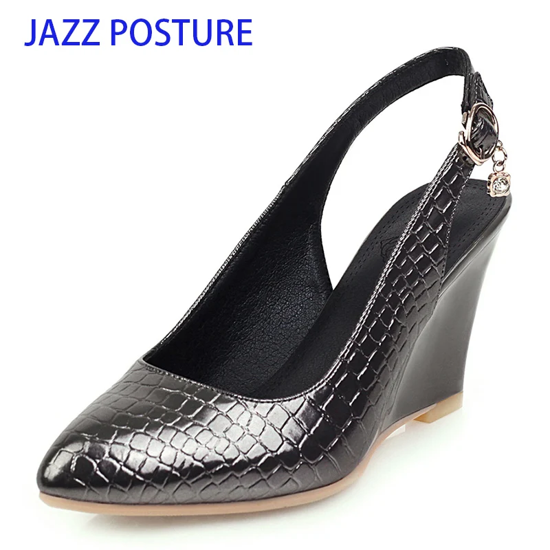 Женские туфли на танкетке Цвет черный белый серый Туфли с высоким каблуком