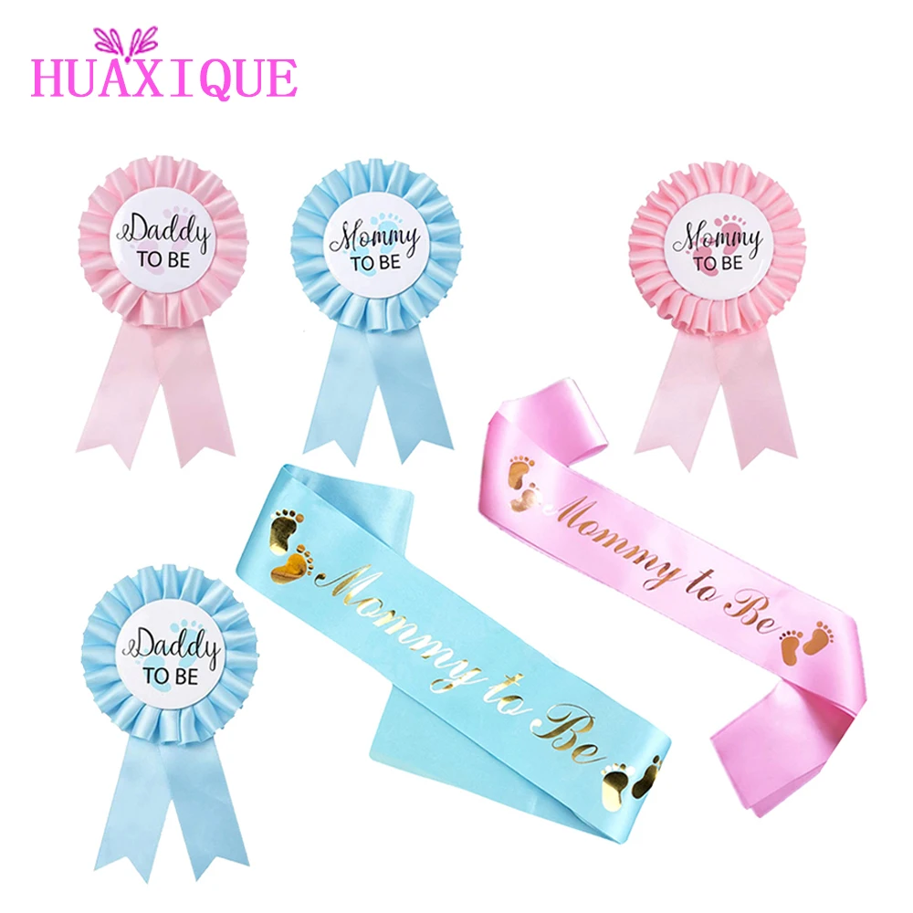 

Baby Shower Decor Mom Dad To Be Satin Ribbon Christening Gender Reveal Party Badge Happy Birthday Dad Mom to be Ribbon Badge