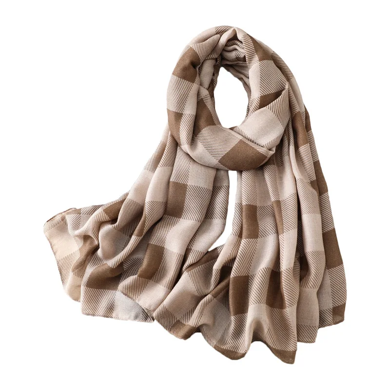 Женский хлопковый шарф в клетку шали и накидки для путешествий зимний из пашмины