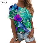 Новинка, женская летняя свободная повседневная одежда с 3d-цветочным принтом и круглым вырезом, художественные футболки