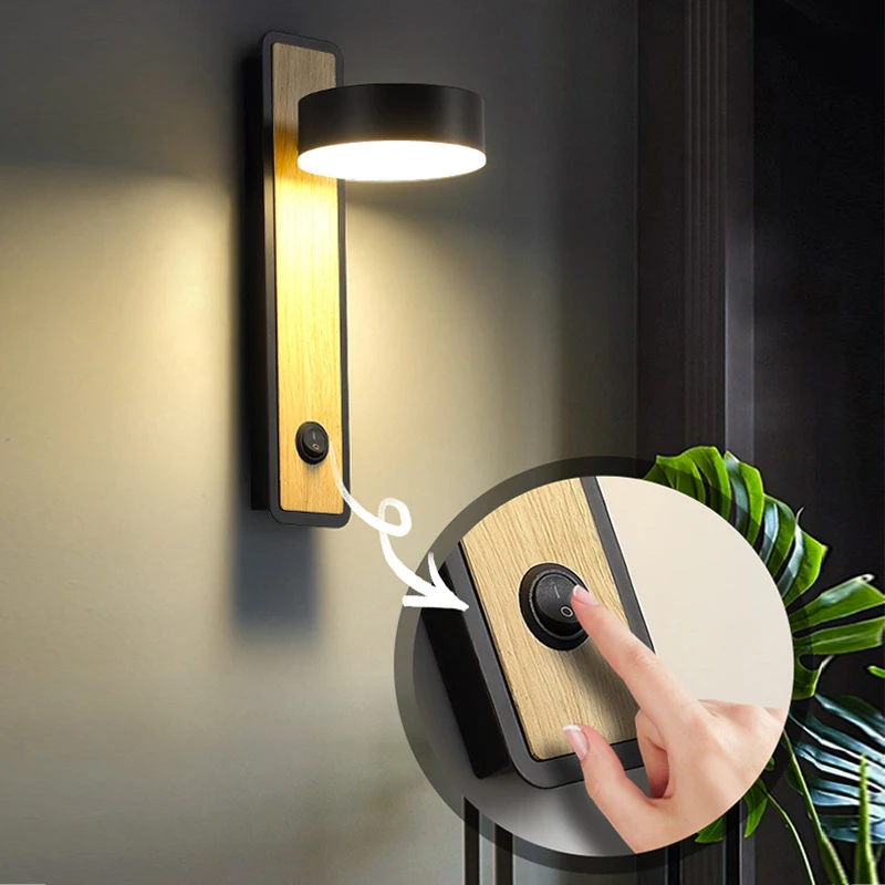 Modern LED Wall Lamp With Switch Rotatable Lampshade Study Reading Wall Sconce Bedside Lamps Bedroom Living Room Indoor Lighting