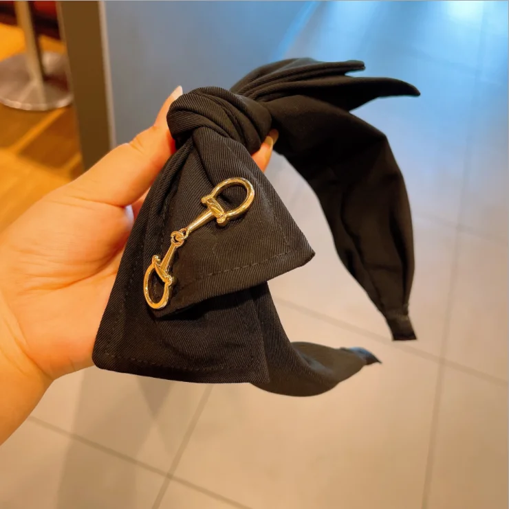 

Retro style double big bow fairy plain hairbands golden accessories headbands