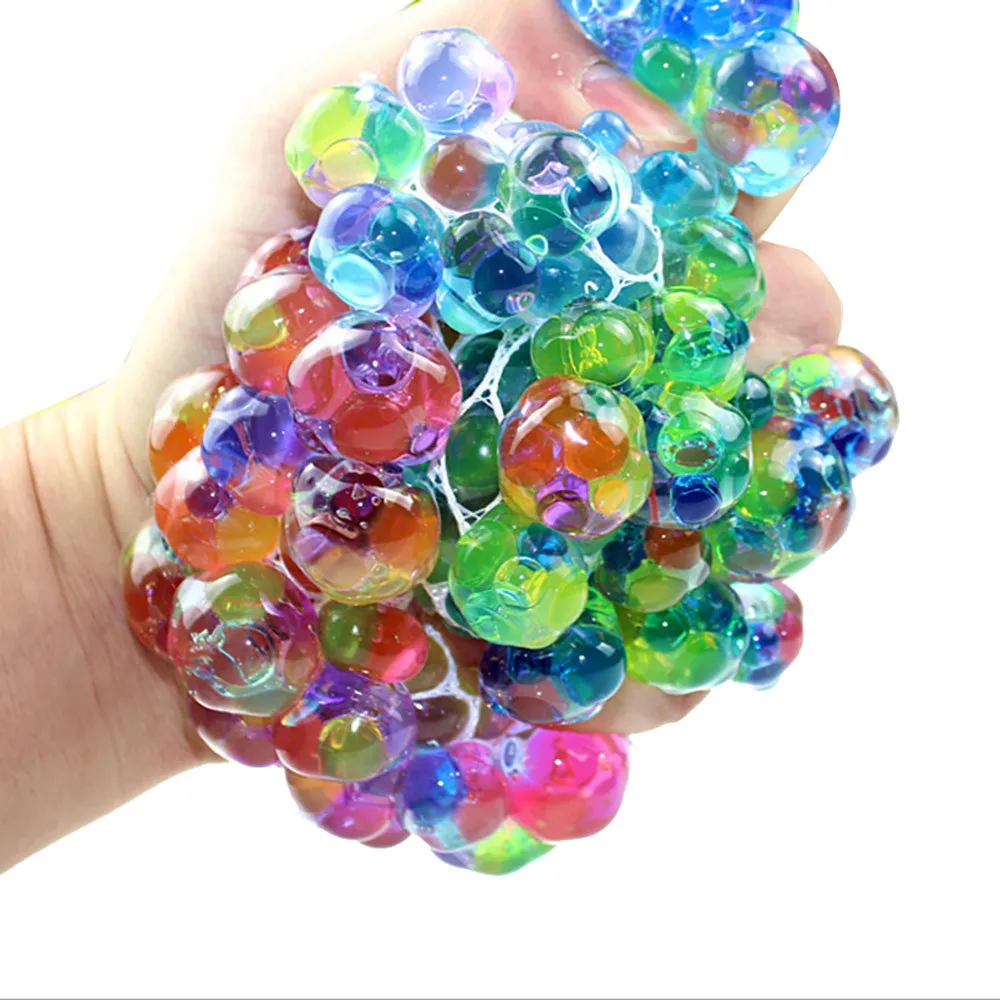 

Rainbow Mesh Ball Stress Glowing Squeeze Grape Toys Anxiety Relief Stress Ball Adult Kids Squishy Squeeze Soft Anti-stress Toy