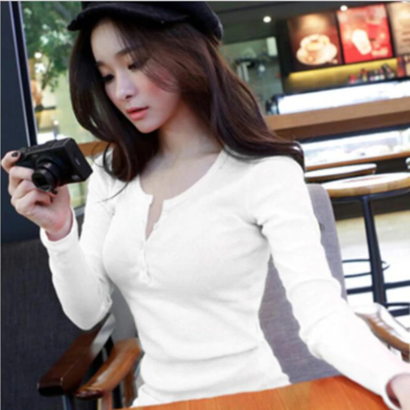Spring women's Solid Color long-sleeved t-shirt Ladies tee shirt Slim Body Slimming tops Women Clothing Fashion | Женская одежда