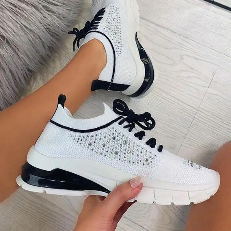 

Women Sneakers Shoes Rhinestone Lace-Up Outdoor Casual Comfortable Women's Vulcanized Mesh Breathables Females Feetwear