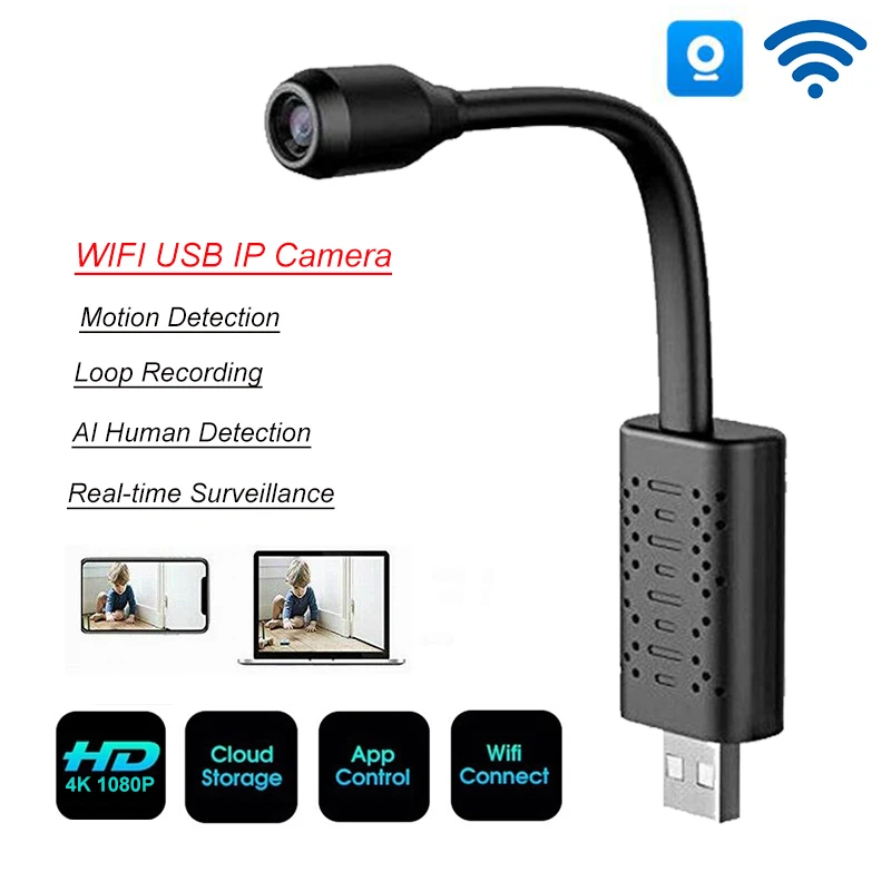 

Mini Camera Surveillance Cameras With Wifi IP USB Full HD 1080P P2P CCTV SD Card Cloud Storage Smart AI Human Detection V380 APP