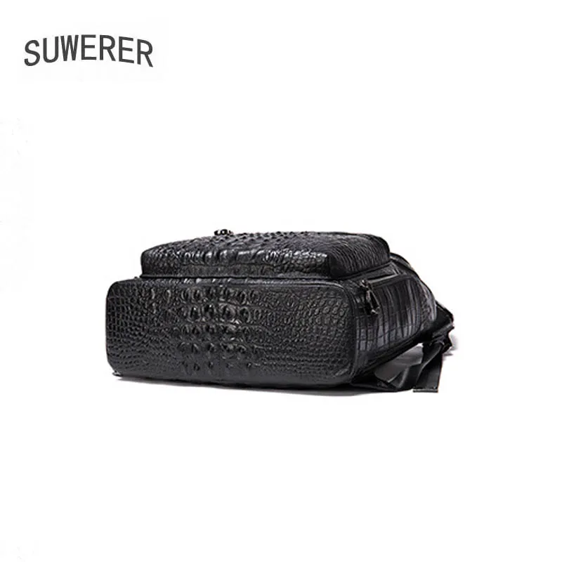 SUWERER New Genuine Leather Crocodile pattern men's casual backpack leather travel Dual-use business bag | Багаж и сумки