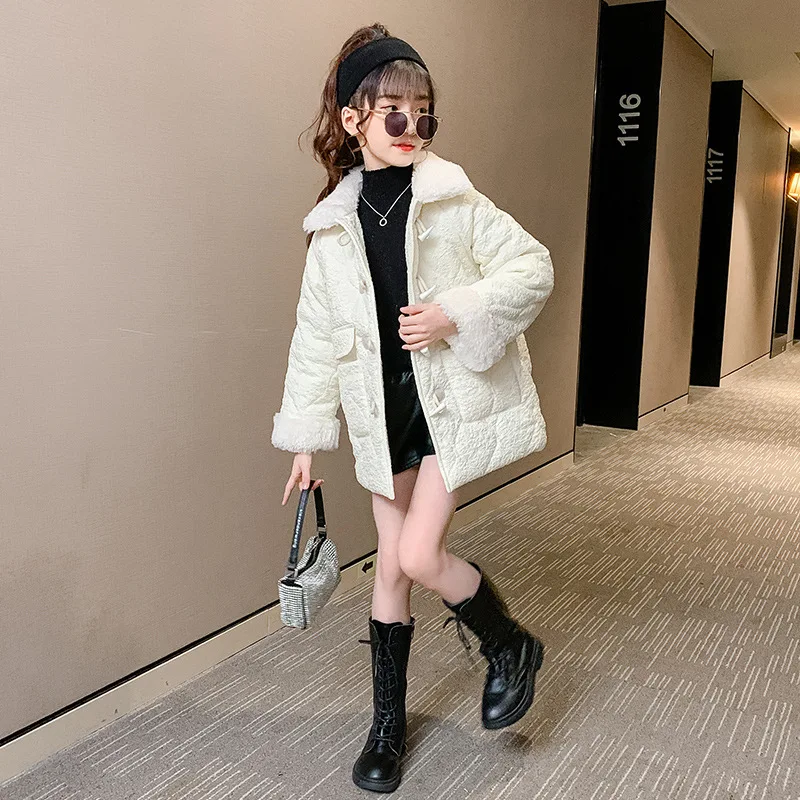 

Girls' Winter Padded Jacket 2020 New Korean Children's Clothing Western Style Plus Velvet Thick Mid-length Net Red Wind HOT SALE