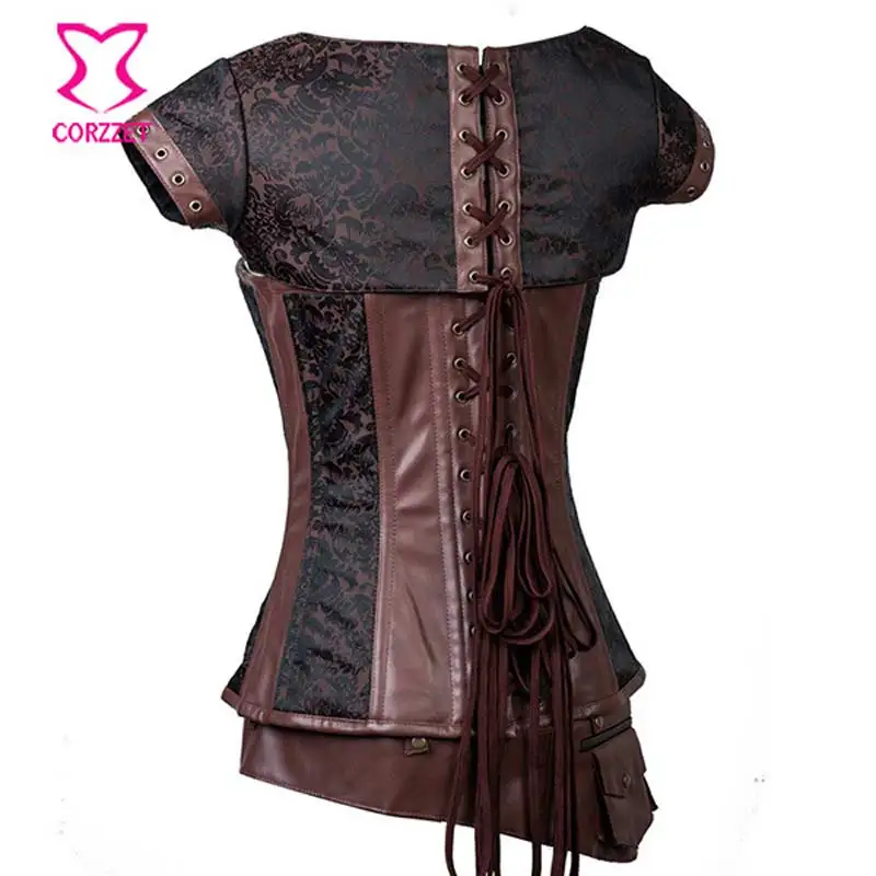 Vintage Black/Brown Steel Boned Waist Trainer Corset Steampunk Armor Bustier Jacket Belt Burlesque Plus Size Gothic Clothing | Женская