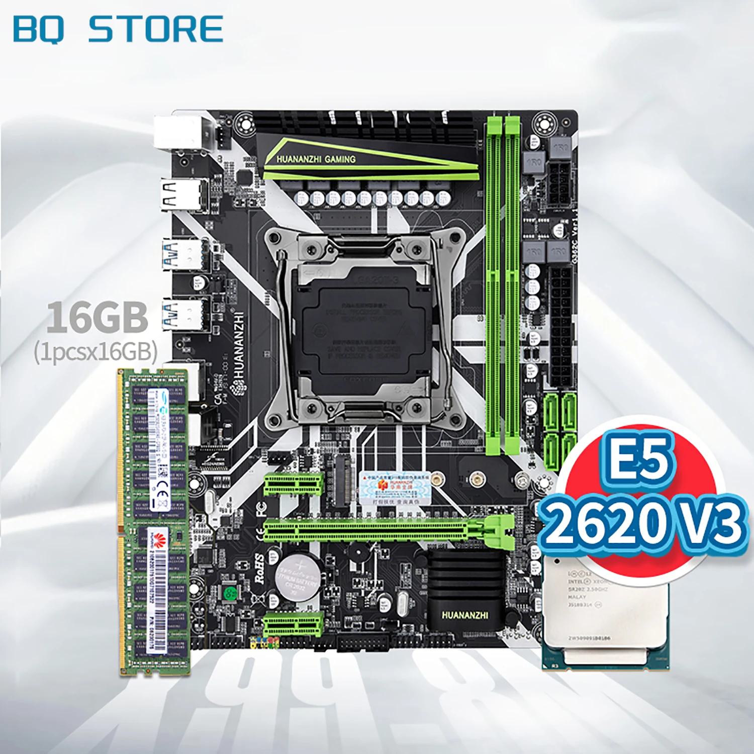 

HUANANZHI X99 8M X99 Motherboard with Intel XEON E5 2620 V3 with 1*16G DDR4 RECC memory combo kit set NVME SATA3.0 USB3.0