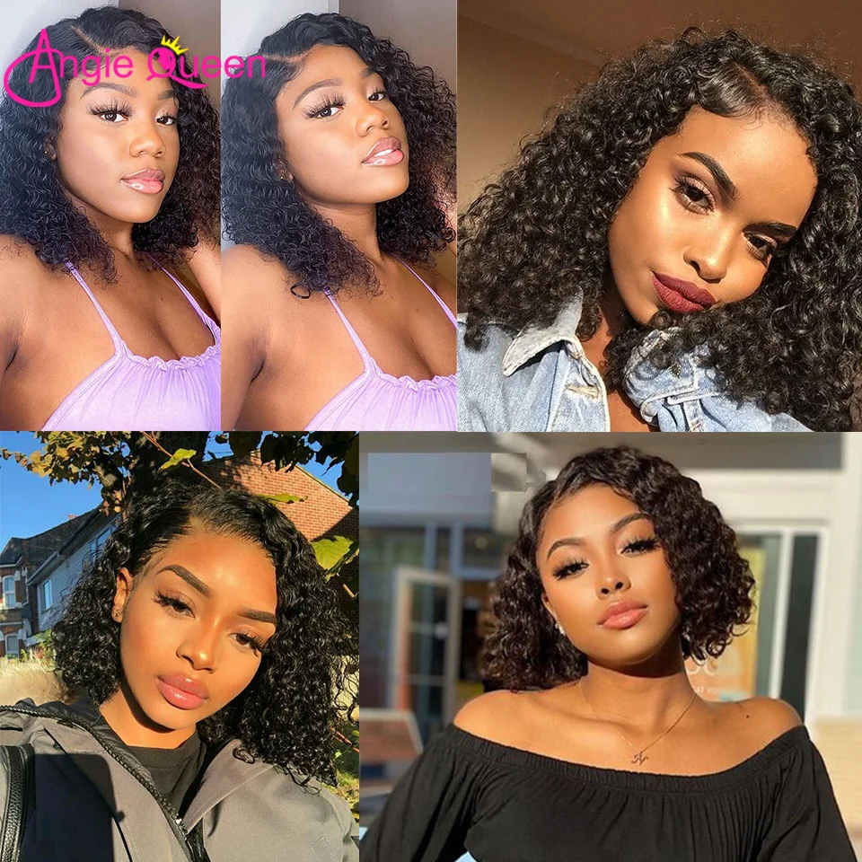 ANGIE QUEEN Water Wave Lace Wig Bob 13x4 Lace Frontal Human Hair Wigs for Women Peruvian Short Curly Wig Pre Plucked Closure Wig enlarge