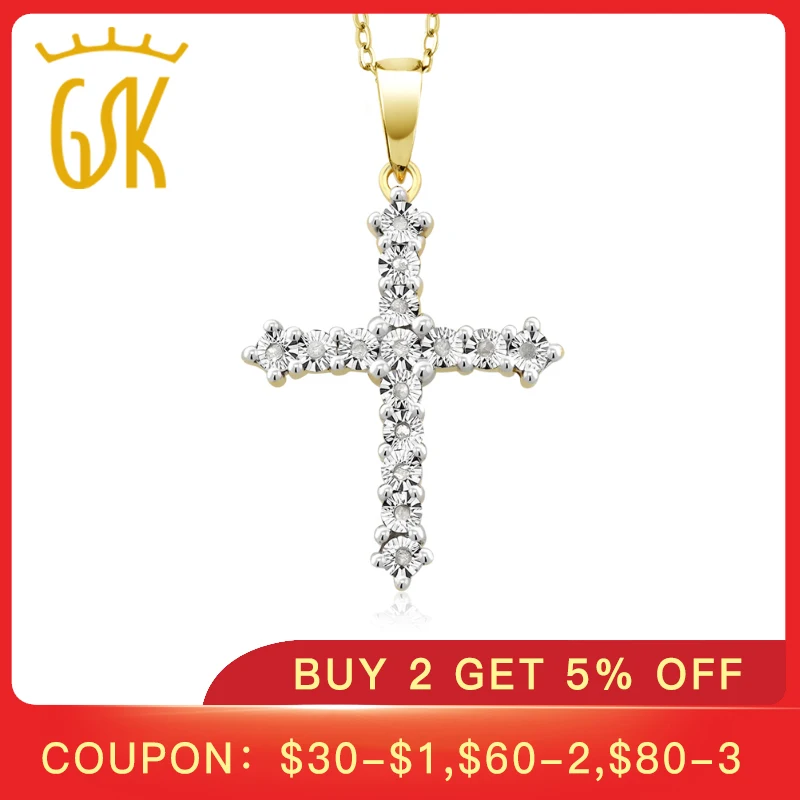 Ожерелья с крестом GemStoneKing для женщин и мужчин двухцветные 18 К покрытые желтым